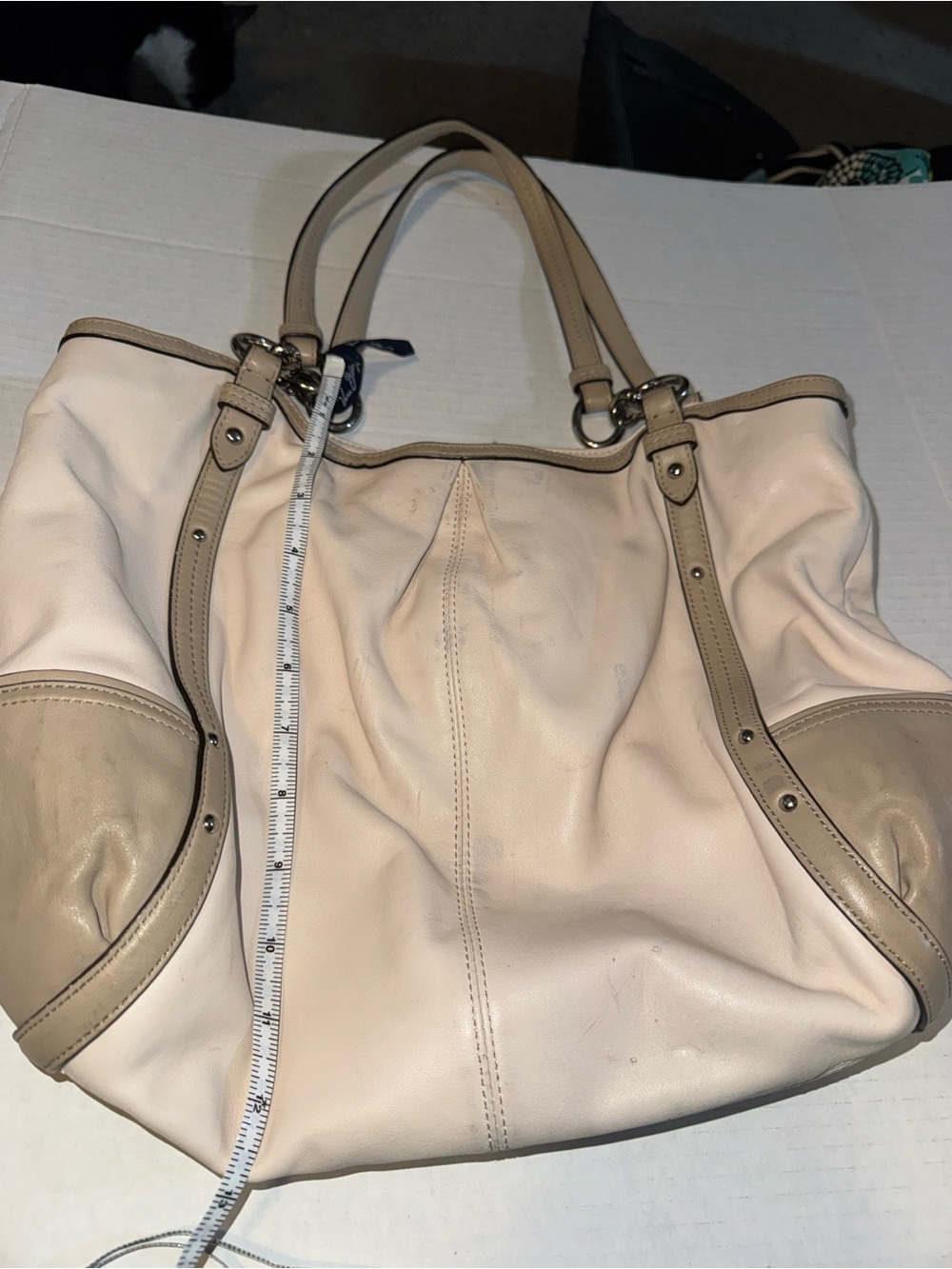 Coach Cream and Taupe Leather Tote Bag